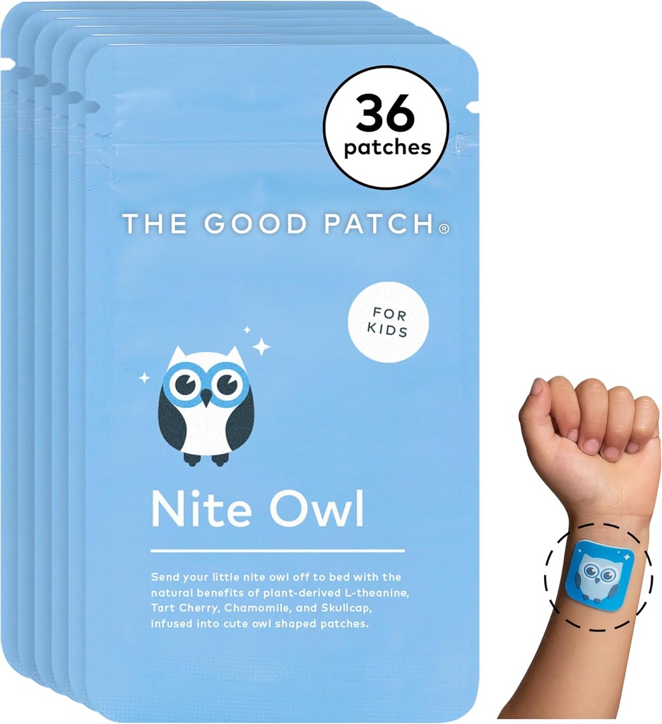 The Good Patch Nite Owl Patch, Natural Sleep Patch Support for Kid Bedtime with Tart Cherry, Chamomile, and Skullcap, Plant Powered, Sustained Release (36 Total Patches)