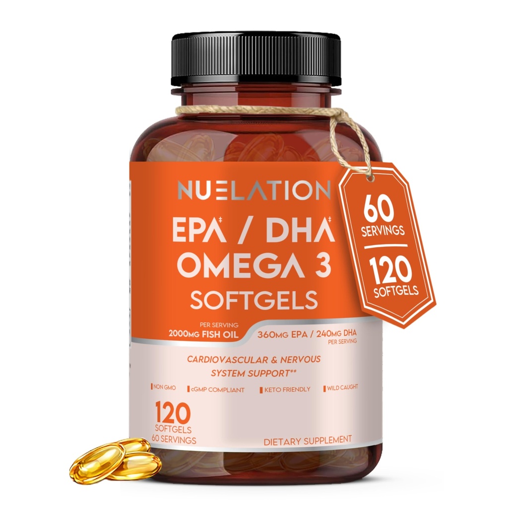 Ωμέγα 3 ιχθυέλαιο 2000mg. Ωμέγα 3 συμπληρώματα για την υποστήριξη της υγείας της καρδιάς, λειτουργίες του εγκεφάλου και του καρδιαγγειακού συστήματος - μη ΓΤΟ, χωρίς γλουτένη & Keto-Friendly - 60 εξυπηρετούν, 120 Softgels