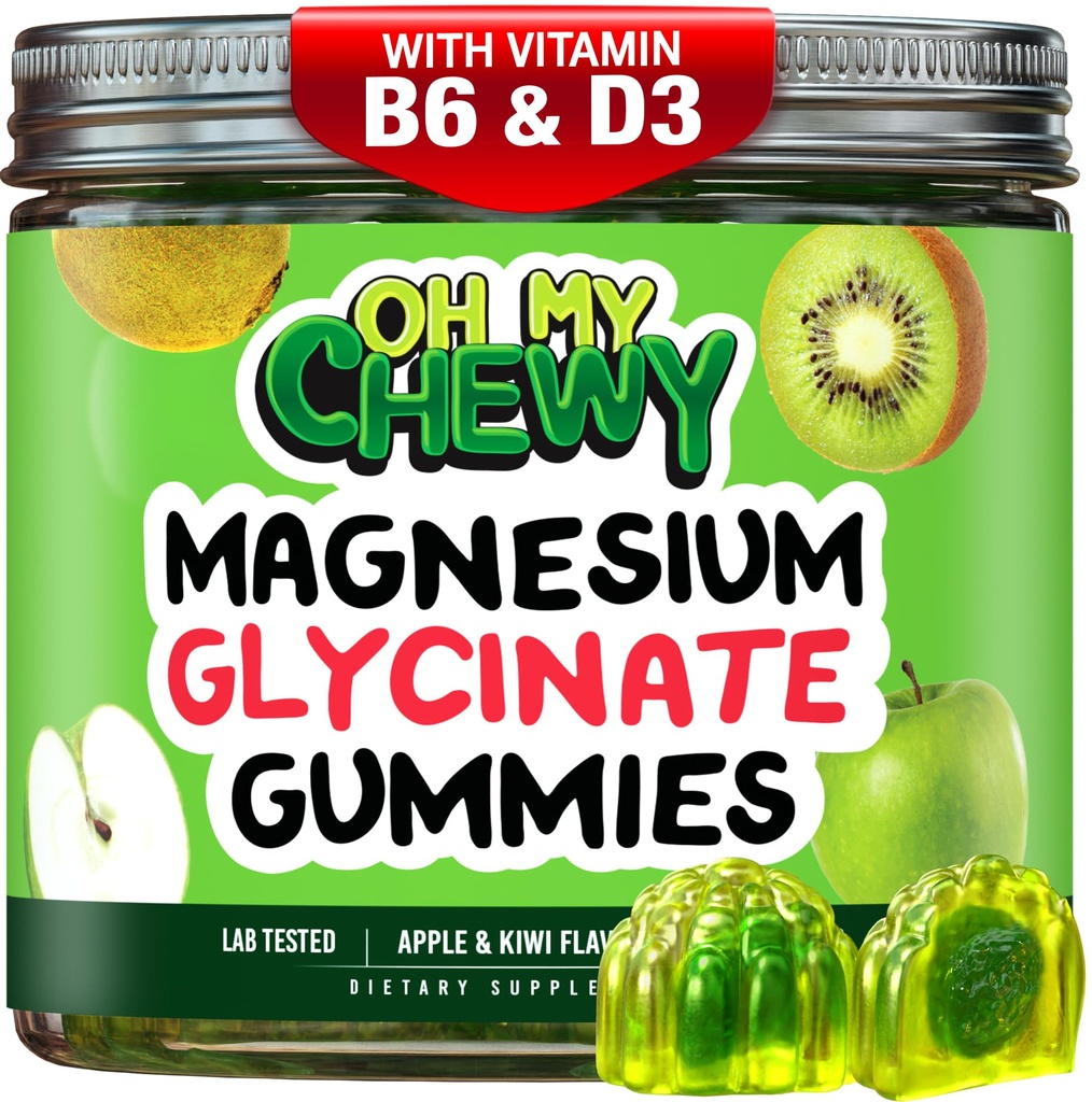 Κεντρο-γεμισμένο Μαγνήσιο Γλυκινικό Gummies 400MG - Υψηλή απορρόφηση για παιδιά, εφήβους & ενήλικες - Συμπλήρωμα για ύπνο, ηρεμία & μυϊκή χαλάρωση με B6 & D3 - Χωρίς γλουτένη & Vegan Friendly - 60 Count