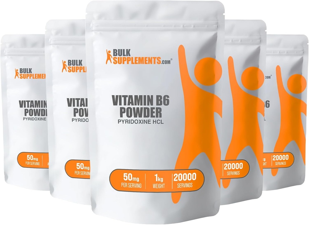 BulkSupplements.com Pyridoxine HCl Powder - Συμπλήρωμα βιταμίνης Β6, Βιταμίνη Β6 50mg - για Ανοσολογική Υποστήριξη, Χωρίς Γλουτένη, 50mg Πυριδοξίνης Β6 ανά Σερβίρισμα, 5kg (11 lbs) (Συσκευασία των 5)