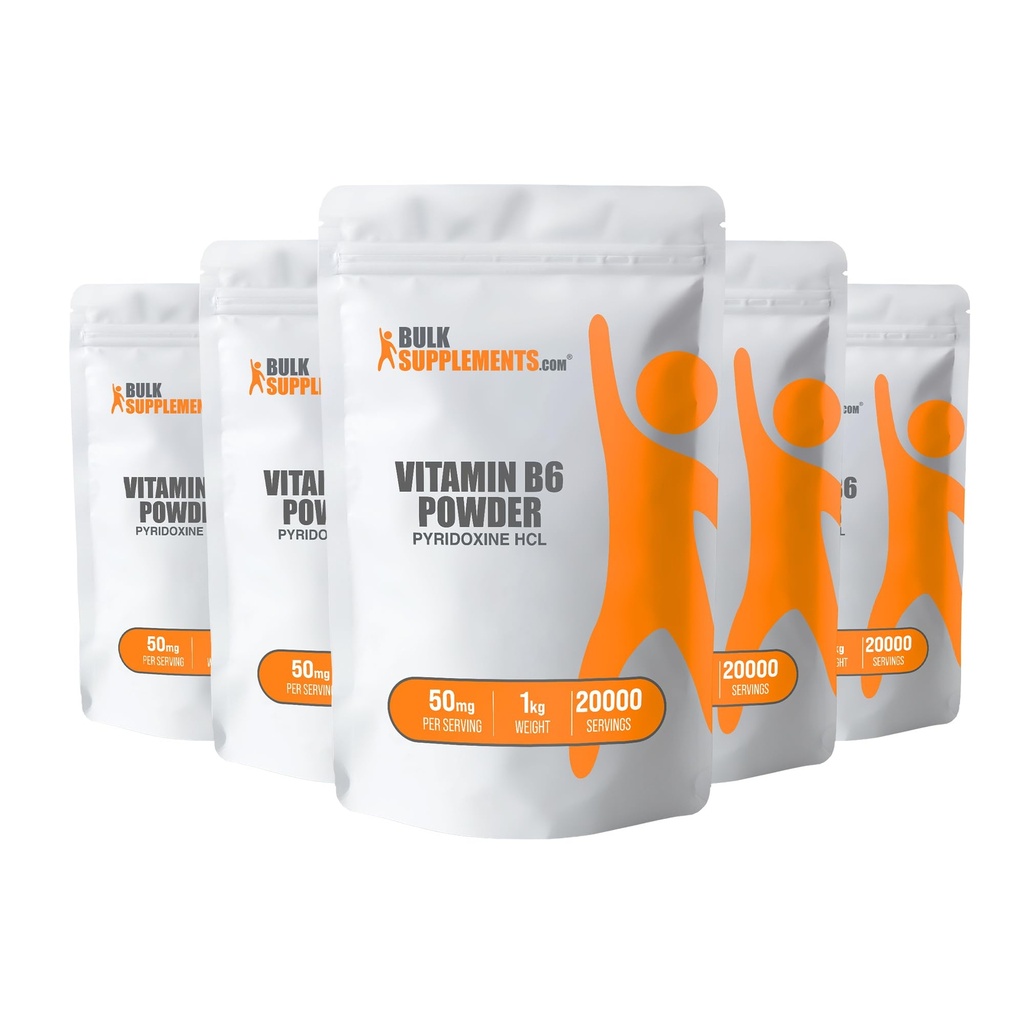 BulkSupplements.com Pyridoxine HCl Powder - Συμπλήρωμα βιταμίνης Β6, Βιταμίνη Β6 50mg - για Ανοσολογική Υποστήριξη, Χωρίς Γλουτένη, 50mg Πυριδοξίνης Β6 ανά Σερβίρισμα, 5kg (11 lbs) (Συσκευασία των 5)