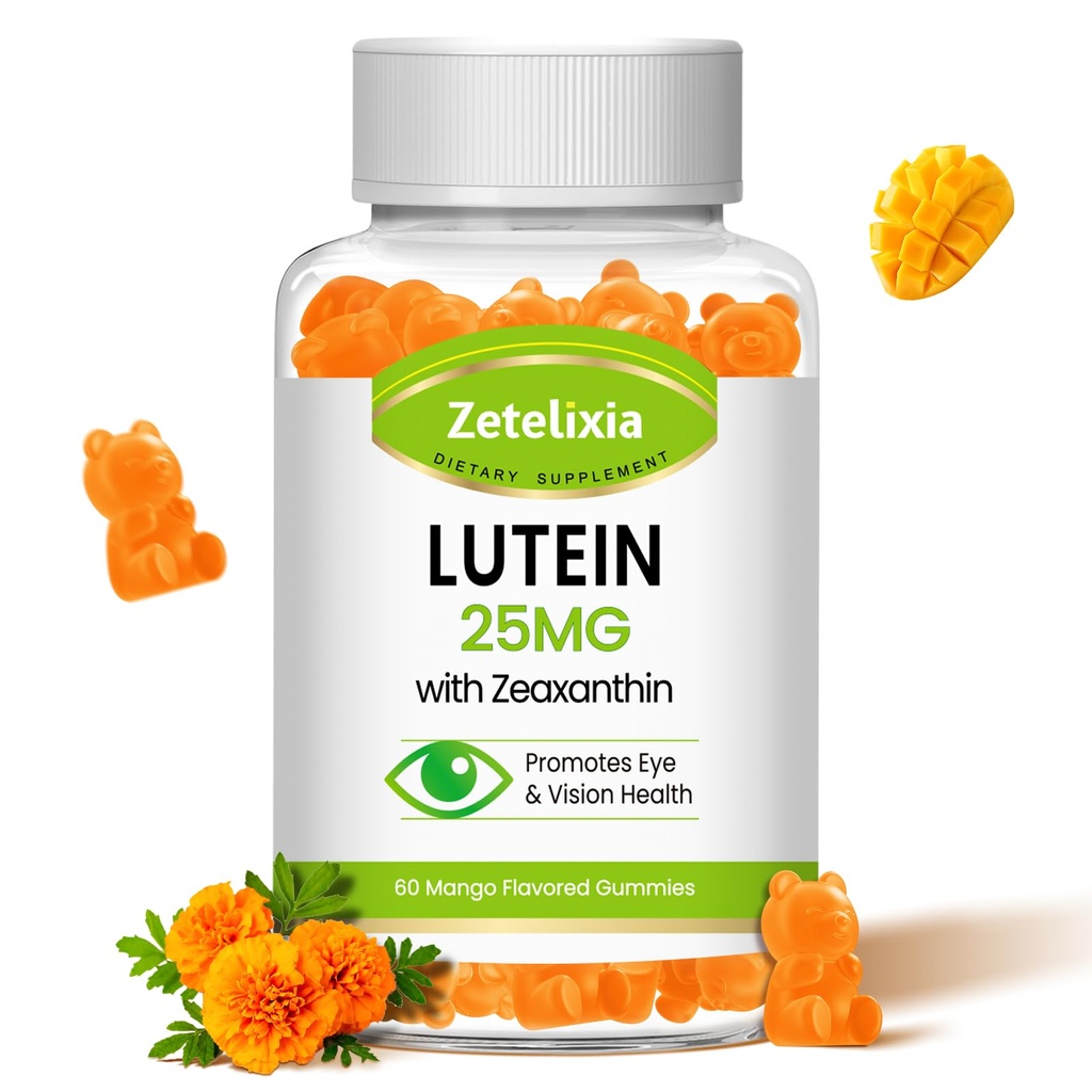 Lutein Gummies 25mg - Βιταμίνες ματιών Lutein & Zeaxanthin Συμπληρώματα υγείας ματιών για ενήλικες, Sugar Free Eye Health Gummies συμπλήρωμα - Υποστήριξη Όραμα, ωχρό, μπλε φίλτρο φωτός (60 Κόμβος)