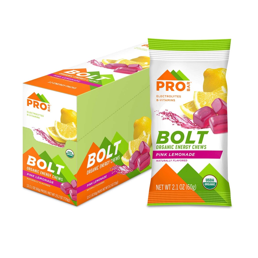 PROBAR - Bolt Organic Energy Chews, Pink Λεμονάδα, Μη ΓΤΟ, Χωρίς γλουτένη, USDA Certified Organic, Healthy, Natural Energy, Fast Fuel Gummies with Vitamins B & C (12 Count)