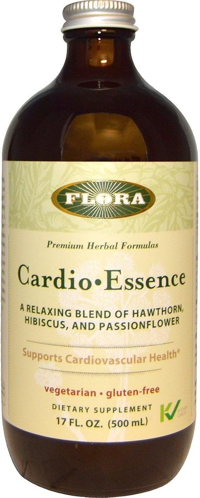 Flora - Cardio-Essence, Relaxing Blend of Hawthorn, Hibiscus & Passionflower, Vegetarian, Gluten Free Daily Tonic, 17-fl. oz. Γυάλινη φιάλη