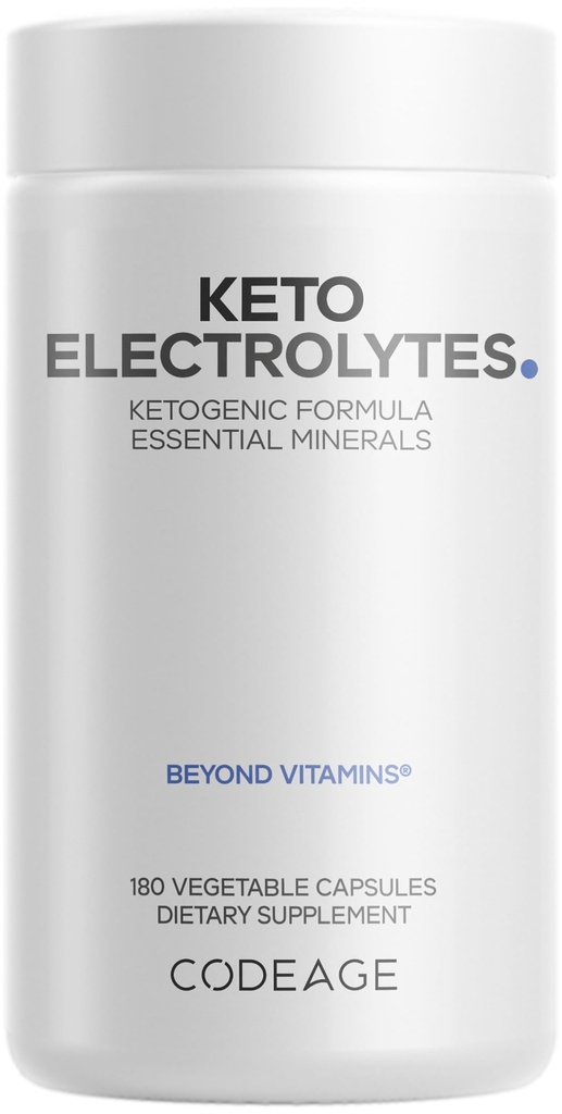 Codeage Keto Electrolytes Supplement – Vegan Electrolyte Tablets w Μαγνήσιο, Κάλιο, Ασβέστιο & Αλάτι - Ηλεκτρολυτικό Αλάτι σε σκόνη Χάπια & Συμπληρώματα Ενυδάτωσης Ποτού - Μη ΓΤΟ Keto Diet - 180 Κάψουλες