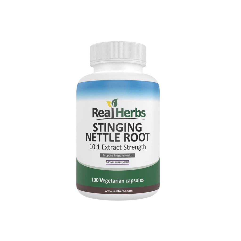 Real Herbs Stinging Nattle Root Extract 7500mg (750mg από 10:1 Extract) – Χορτοφαγικά Φιλικά, μη ΓΤΟ, Χωρίς γλουτένη – Υποστηρίζει Prostate & ούρα Υγεία – 100 κάψουλες