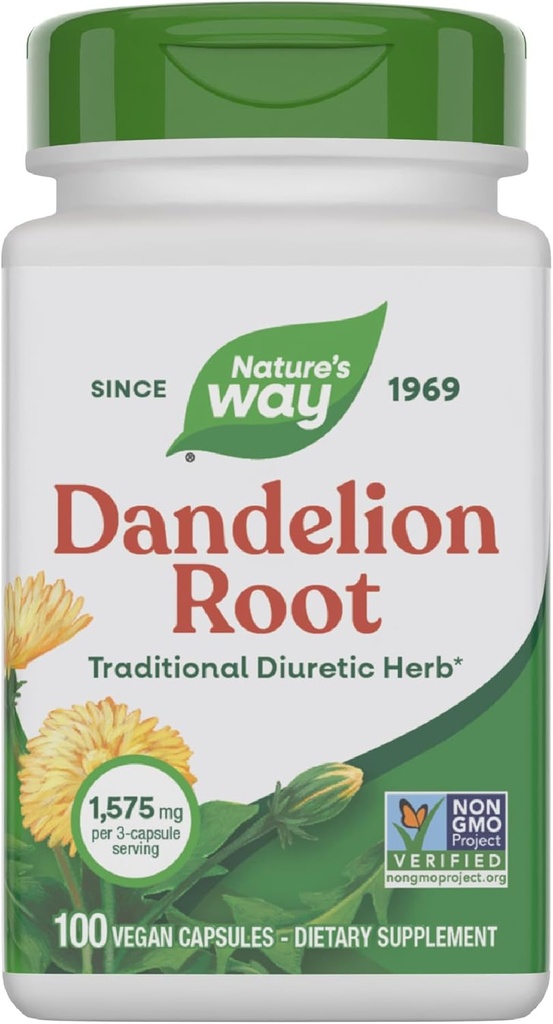 Nature's Way Dandelion Root, Παραδοσιακό Διουρητικό Βότανο*, Vegan Dandelion Root Capses, 100 Count (Packaging May Vary)