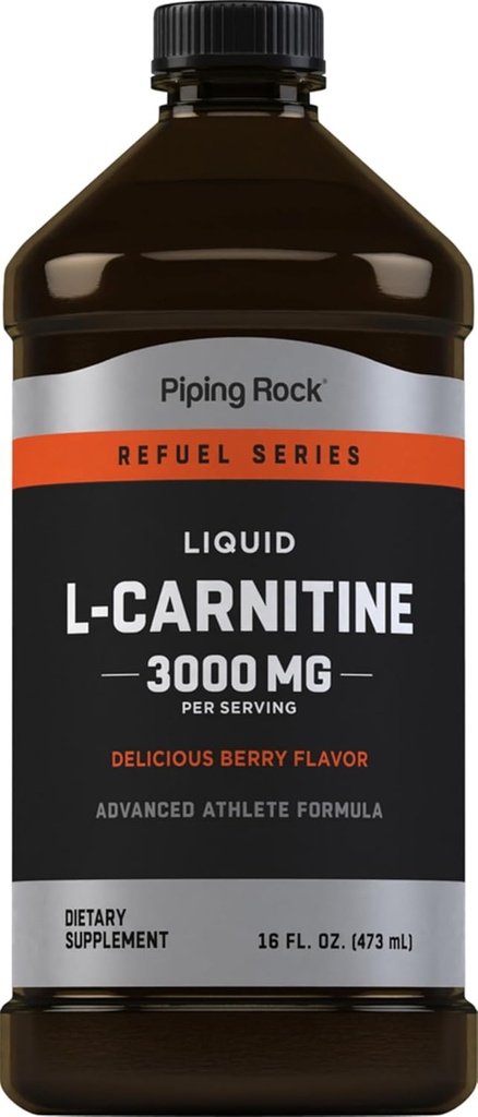 Piping Rock L-Carnitine Liquid | 3000mg | Berry Flavor | Advanced Athlete Formula | Refuel Series Supplement | Non GMO, Gluten Free