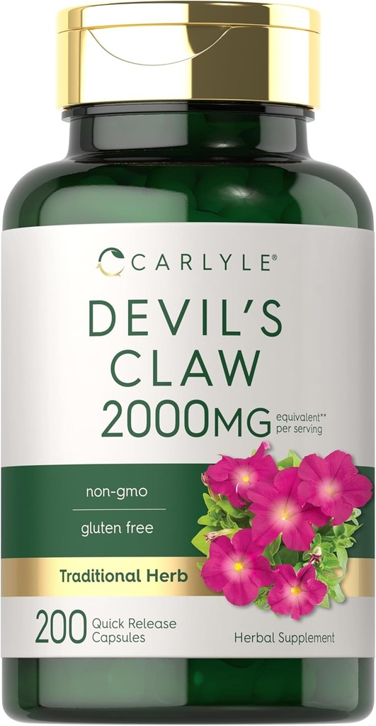 Carlyle Devils Claw 2000 mg | 200 Capsules | Concentrated Root Extract | Devils Claw Herbal Supplement | Non-GMO, Gluten Free Supplement