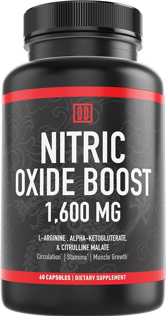 Nitric Oxide Booster Supplement, 1600mg Extra Strength L-αργινίνη, Citrulline Malate, και Alpha-Ketoglutarate (60 Count, 1 φιάλη)