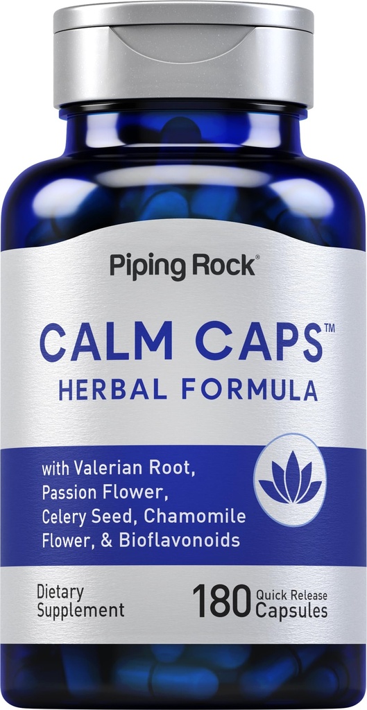 Piping Rock Calm Capsules | 180 Pills | Herbal Extract Blend | with Chamomile, Valerian, and Passion Flower | Non-GMO, Gluten Free Supplement