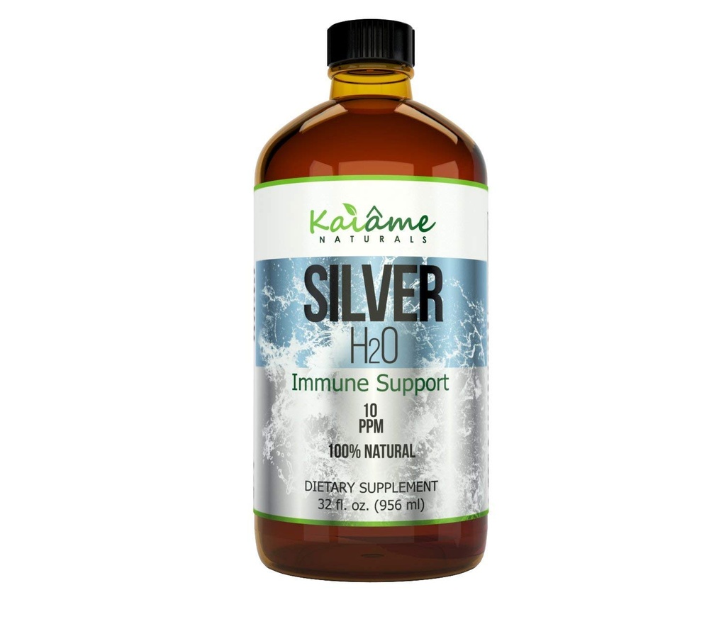Kaiame Naturals Κολλοειδές ασήμι, ιωνικό ασημί λύση, 10 PPM, μεγάλο γυάλινο μπουκάλι 32 oz, φυσικό ανοσοποιητικό συμπλήρωμα υποστήριξης, ασφαλές για ενήλικες, παιδιά και κατοικίδια