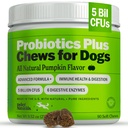 Deley Naturals Probiotics Plus Chews for Dogs, Gut Health Supplement, 5 Billion CFU's, Digestive Enzymes, Prebiotics, Dog Allergies, Diarrhea, Yeast, Pumpkin Flavor, 90 Count - Made in The USA