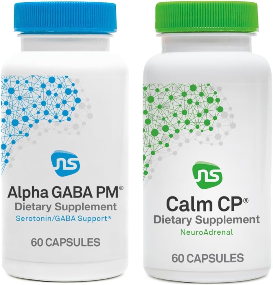 NeuroScience Stress Response & Sleep Set - Alpha GABA PM + Calm CP with Melatonin, L-theanine, Banaba Leaf & More (2 Products, 60 Count Each)