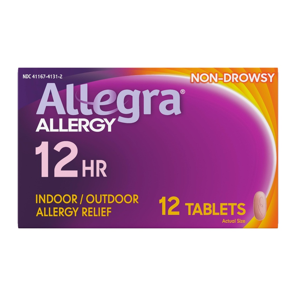 Allegra Ενηλίκων 12- Ωραία δισκία ανακούφισης της αλλεργίας, Μη- Νυσταγμός Εσωτερική και Εξωτερική Αλλεργία Ιατρική, 60 mg Fexofenadine HCI Αντιισταμινικό χάπι, 12- Count