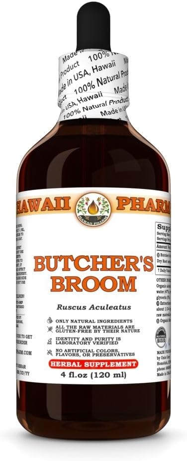 Hawaii Pharm Butcher's Broom Extract, Βάμμα για Υποστήριξη Κυκλοφορίας, Προάγει την Άνεση, Μειώνει την Οίδηση, Ανακουφίζει την Ελαφριά Κεφαλή, Υποστηρίζει την Ισορροπία & Σταθερότητα - 4 fl.oz