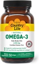 Country Life Omega-3 Fish Oil Supplement, 10000mg, 180mg EPA & 120mg DHA, Fish Oil Συμπυκνωμένο, Burpless, 50 Softgels, Certified Gluten Free