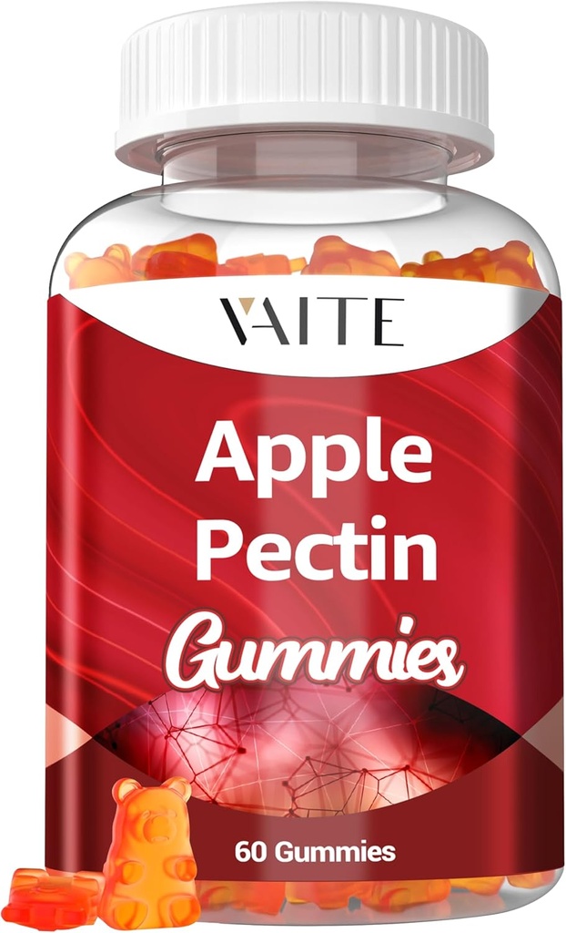 Apple Pectin Gummies - High-Fiber Supplement with 2000mg Natural Cholesterol Lower Support, Promotes Digestive Wellness & Stomach Comfort, Non-GMO & Gluten Free Herbal Supplements - 60 Vegan Gummy