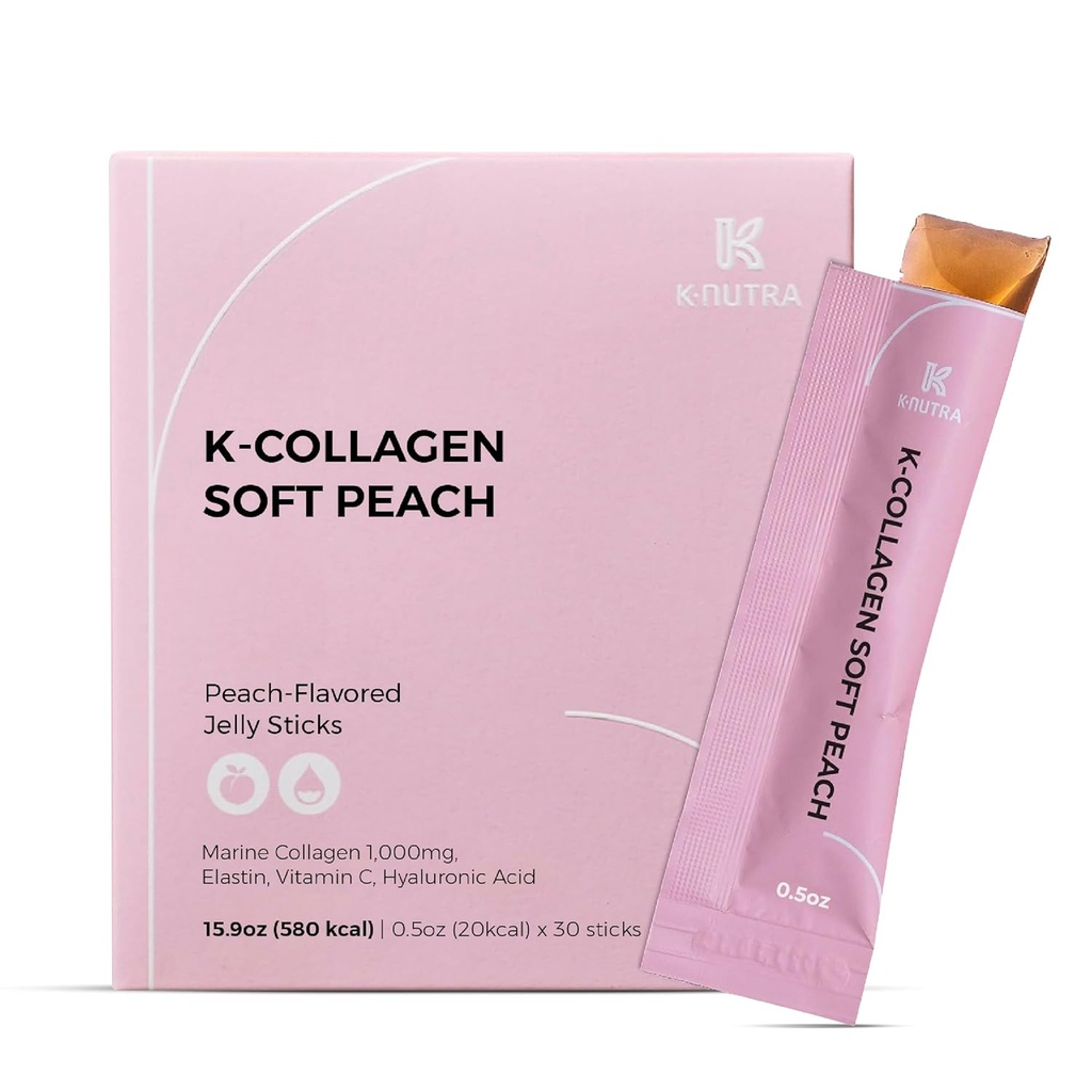 K-Nutra K-Collagen Soft Peach (15.9oz, 30 Sticks) - Διακοπές Δώρα - Δέρμα, Μαλλιά, Υγεία Καρφιών, Νόστιμο Ζελέ, Γρήγορη Απορρόφηση. Χαμηλή μοριακή θαλάσσιο κολλαγόνο, βιταμίνη C