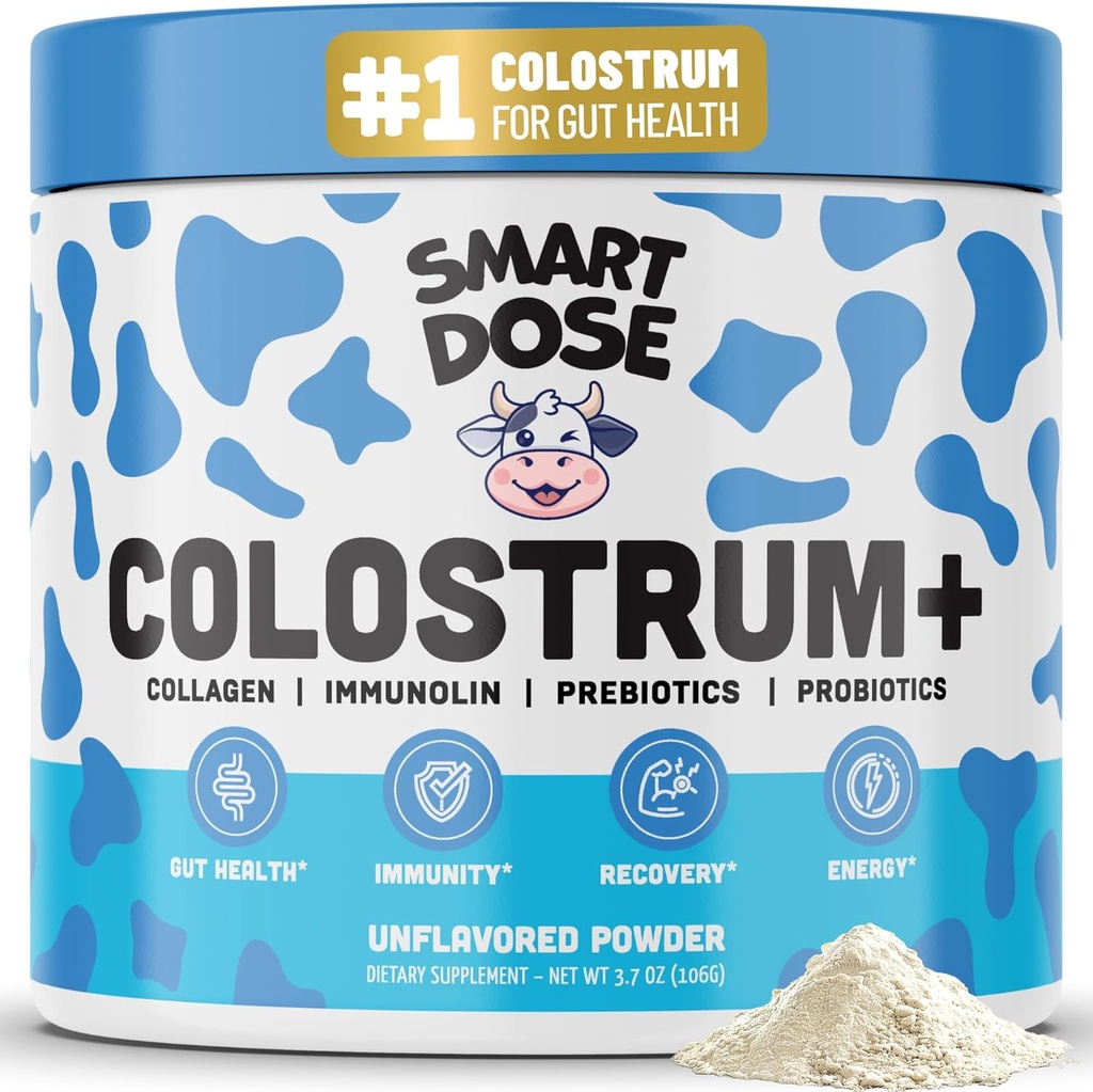 Bovine Colostrum+ Powder for Gut Health & Digestion - 12-in-1 Formula for Bloating, Immune Support & Energy - with 45% IgG ImmunoLin, Probiotics, Prebiotics, Collagen & L-Glutamine