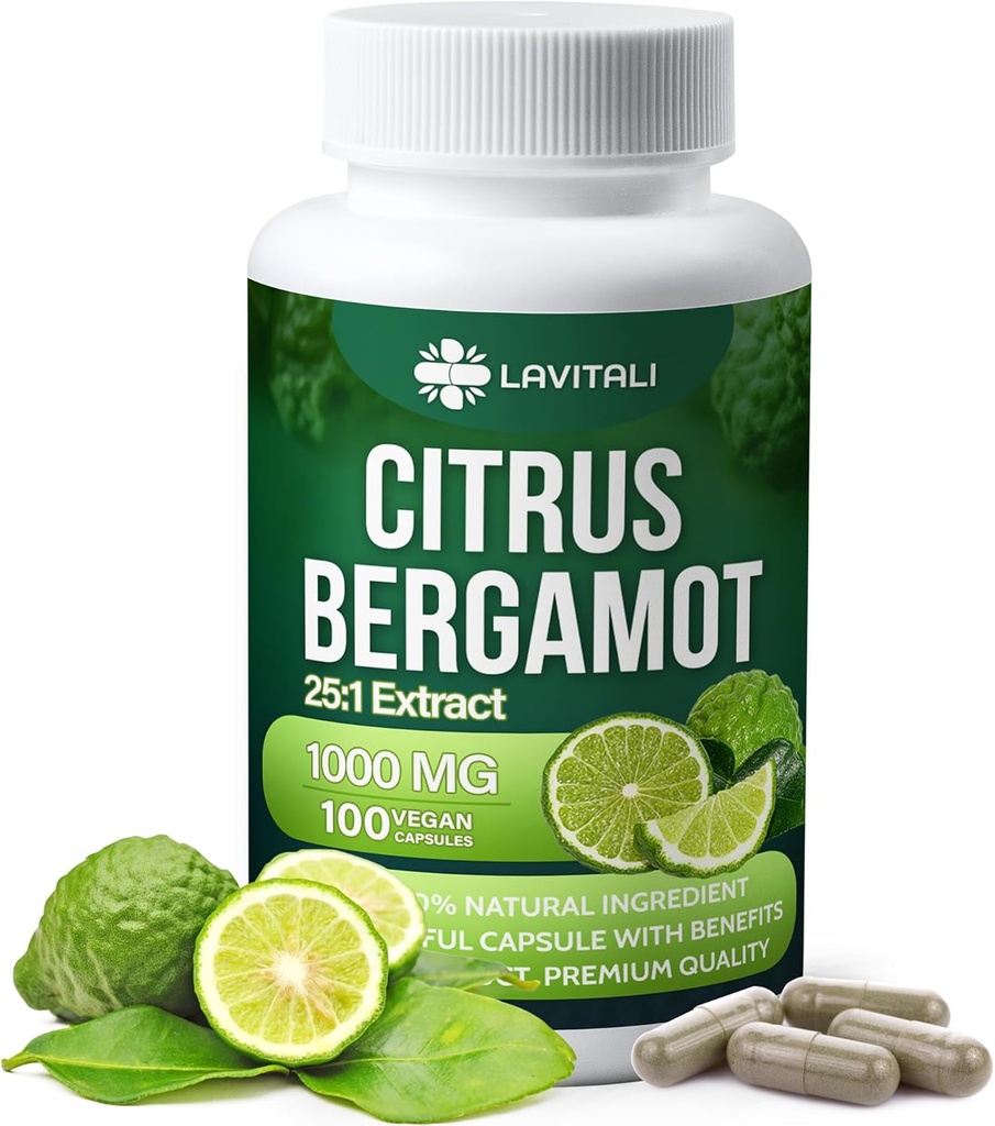 25x Concentrated Citrus Bergamot Extract Capsules, 100 Veggie Capsules, Citrus Bergamot 1000mg Capsules, Non-GMO, Gluten-Free, All Natural, Vegetarian Capsules