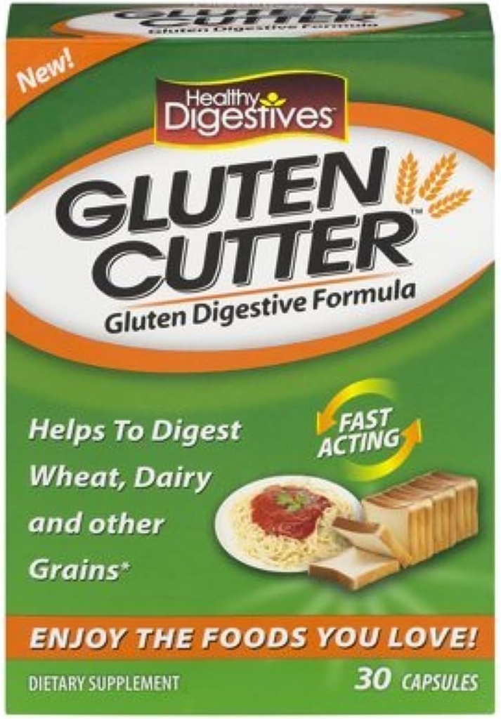 Healthy Digestives Gluten Cutter Enzyme Formula - Helps Improve Your Bodies Gluten Digestion and Assist in Breaking Down Wheat, Dairy and Other Grains - 30 Servings, Capsules (Pack of 2) MVxO$:D