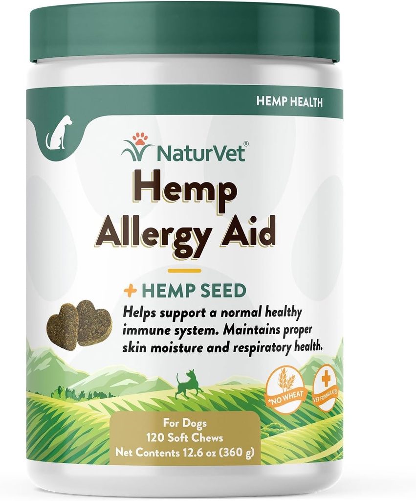 NaturVet Hemp Allergy Aid Supplement for Dogs, Hemp Seed, Antioxidants, Omegas, Dha & Epa for Healthy Skin & αναπνευστική υγεία, 120 Count