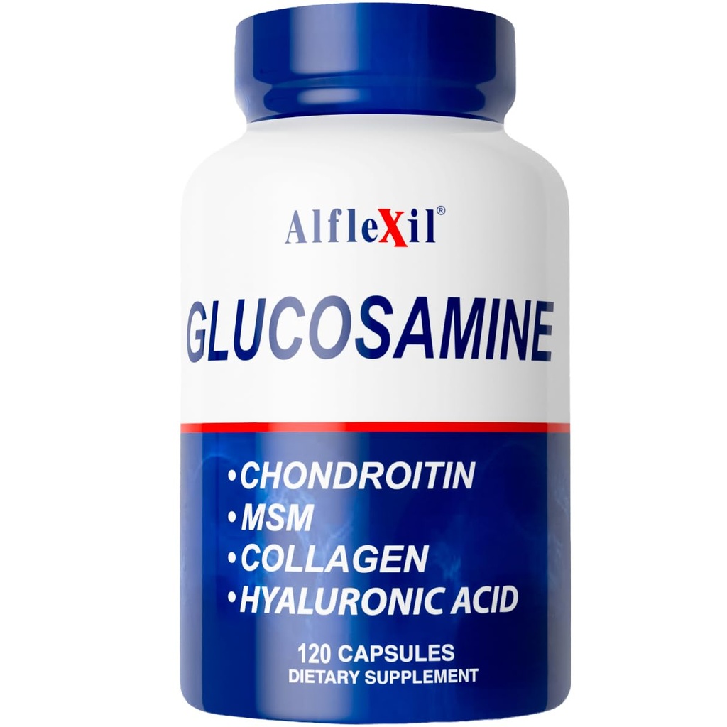 ALFA VITAMINS Alflexil Glucosamine, Chondroitin & Collagen συμπλήρωμα, χωρίς γλουτένη, υποστηρίζει αρθρώσεις, οστά & γόνατα, περιλαμβάνει MSM & υαλουρονικό οξύ για την κινητικότητα & κοινή υγεία, 120 κάψουλες