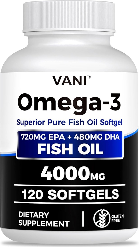 Fish Oil Omega 3 (4000mg), 120 Softgels, Omega 3 συμπληρώματα λιπαρών οξέων με EPA & DHA για την υγεία του εγκεφάλου και της καρδιάς*