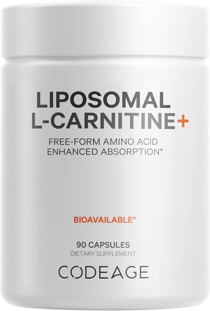 Codeage Liposomal L-Carnitine+ Συμπληρωματικό - 500 mg L-Carnitine L-Tartrate per Serving - Free-Form Amino Acid - Carnitine - Liposomal Delivery - Vegan, Non-GMO, Gluten-free - 90 Κάψουλες