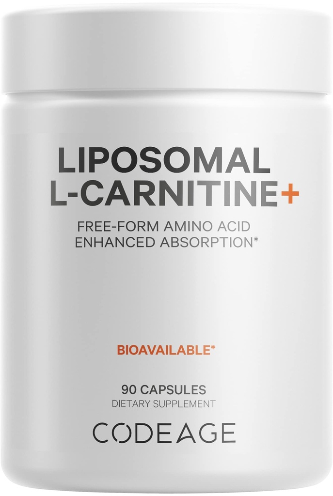 Codeage Liposomal L-Carnitine+ Συμπληρωματικό - 500 mg L-Carnitine L-Tartrate per Serving - Free-Form Amino Acid - Carnitine - Liposomal Delivery - Vegan, Non-GMO, Gluten-free - 90 Κάψουλες
