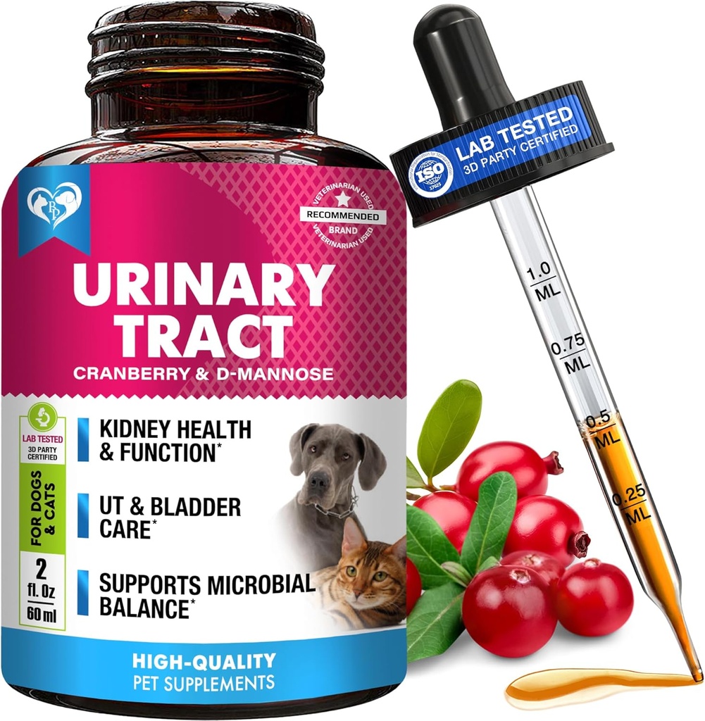 Cat & Dog urinary Tract Profection Treatment & Natural UTI Medicine Cranberry & D-Mannose -Kidney+Bladder Support - Καλύτερη Ακράτεια, Λίθοι Βλατίδας - Κατοικίδια Νεφρική Υγεία & Φροντίδα σταγόνες