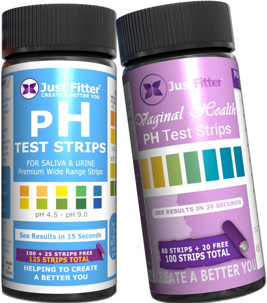 Απλά Fitter γυναικείο σώμα και κολπικό pH Bundle. Ακριβείς Λωρίδες pH για Ουρία, Σαλίβα και Κολπικό pH Ισορροπία. Απλή γρήγορη λύση δοκιμής για την πλήρη ευεξία του σώματος.
