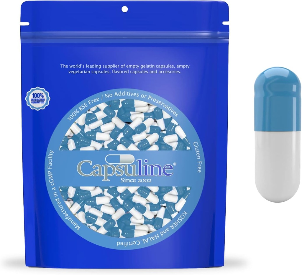 Capsuline Χρώμα μεγέθους 0 Κενό Ζελατίνη κάψουλες μπλε / λευκό 10000 Count 