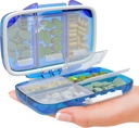 Travel Pill Organizer - Moisture Proof Φορητός κάτοχος βιταμίνης με 7 διαμερίσματα, Compact Case Συμπληρωματικό για Punce Essential Medicine Kit fot Ταξίδι Pocket Pharmacy με ετικέτες, μπλε