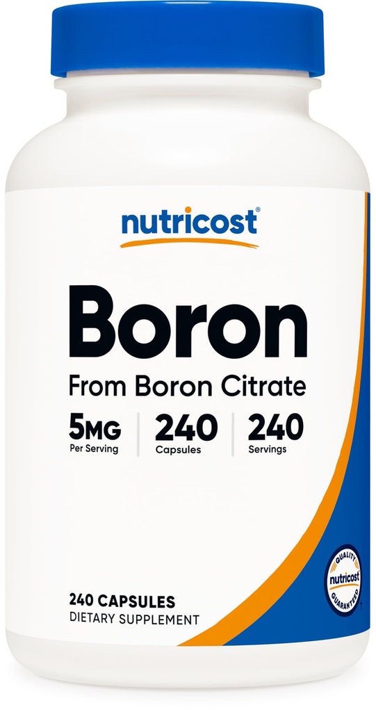 Κάψουλες Βόριου Nutricost 5mg, 240 Κάψουλες Χορτοφαγικής - Χωρίς γλουτένη και μη ΓΤΟ