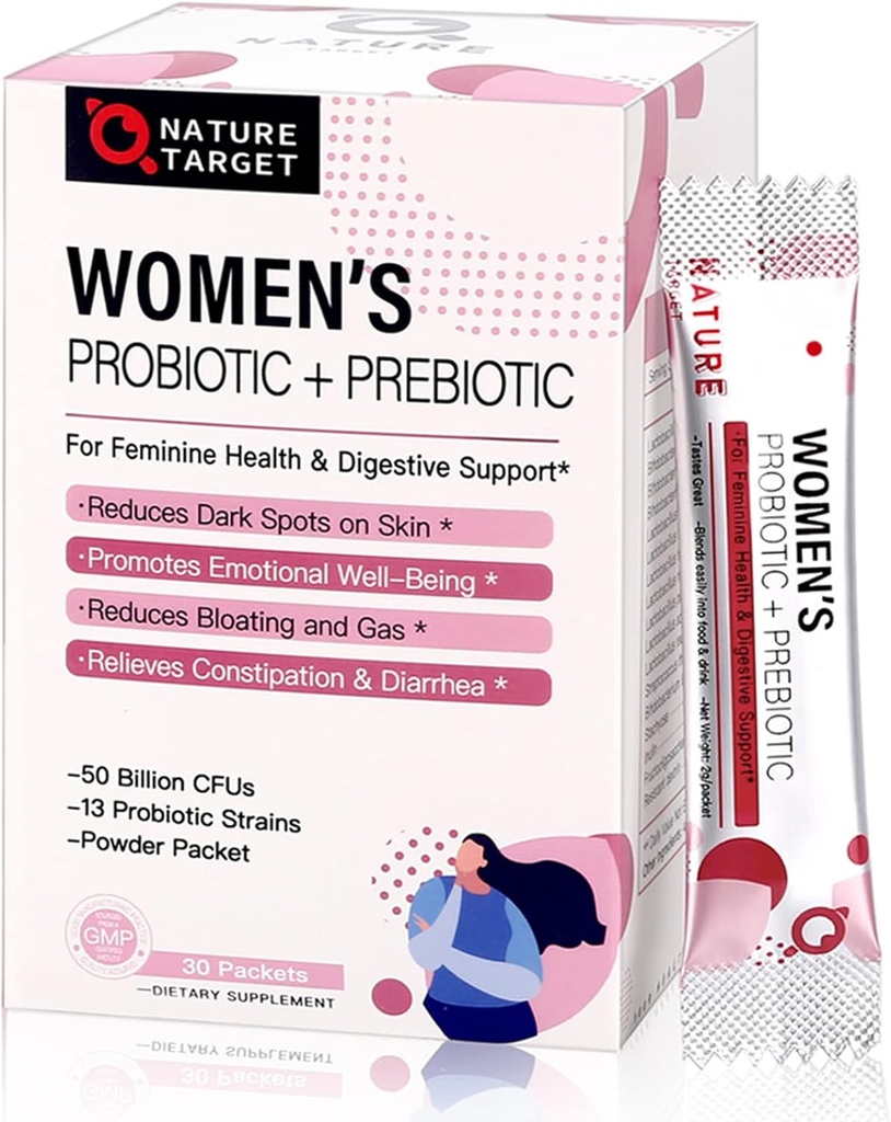 NATURE TARGET Probiotics for Women Probiotic Powder Supplement - Πρεβιοτικά και Προβιοτικά για την απώλεια βάρους, ανοσοποιητικό και Digestive Health Support