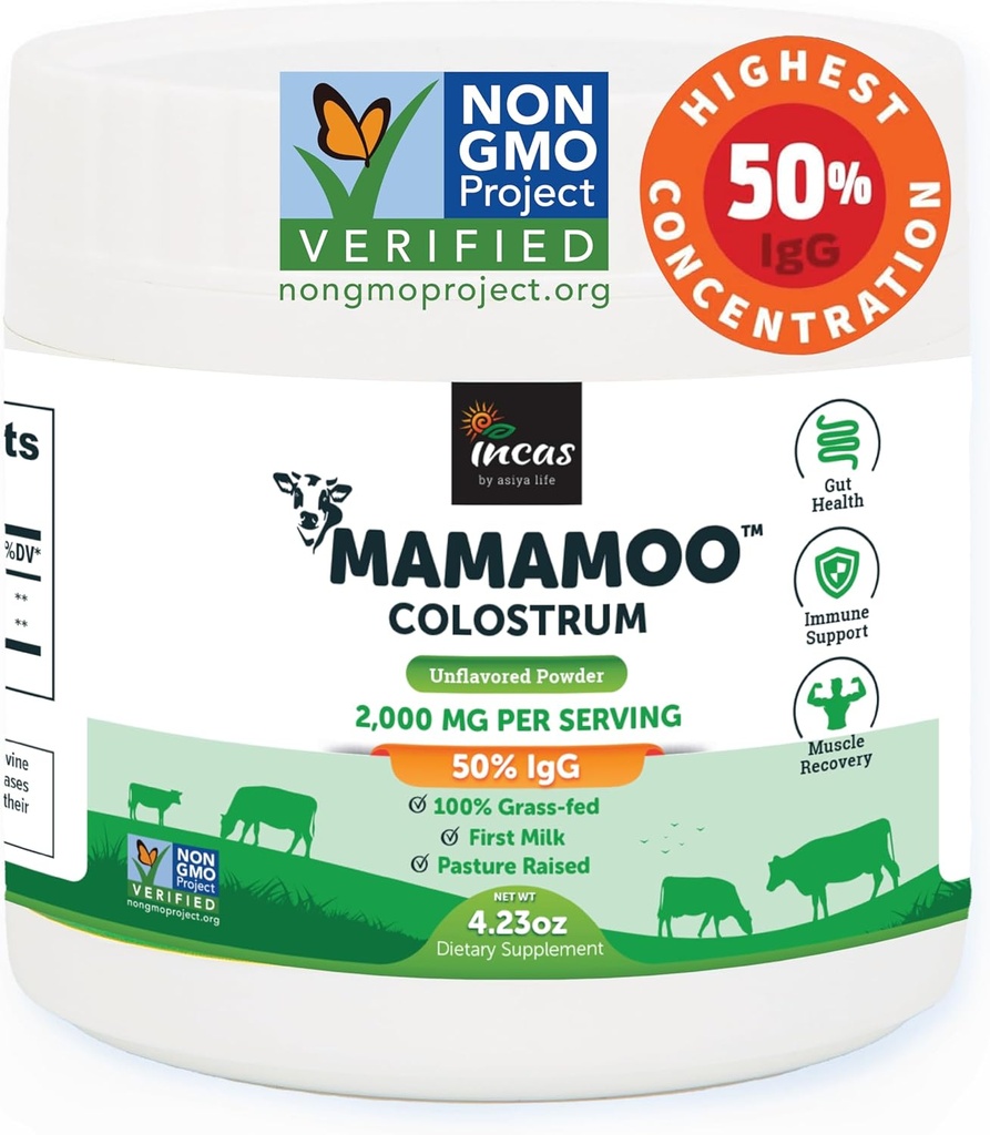 MamaMooTM Colostrum Powder >50% IgG, Grass Fed, First & Only Μη ΓΤΟ Επαληθευμένος, Ανώμαλη Ανοσία για την Υγεία των Ούρων, Περιέχει 400+ Βιοενεργά θρεπτικά συστατικά, Εργαστήριο Τρίτου μέρους Δοκιμάστηκε, 60 υπηρεσίες (Άγευστη)