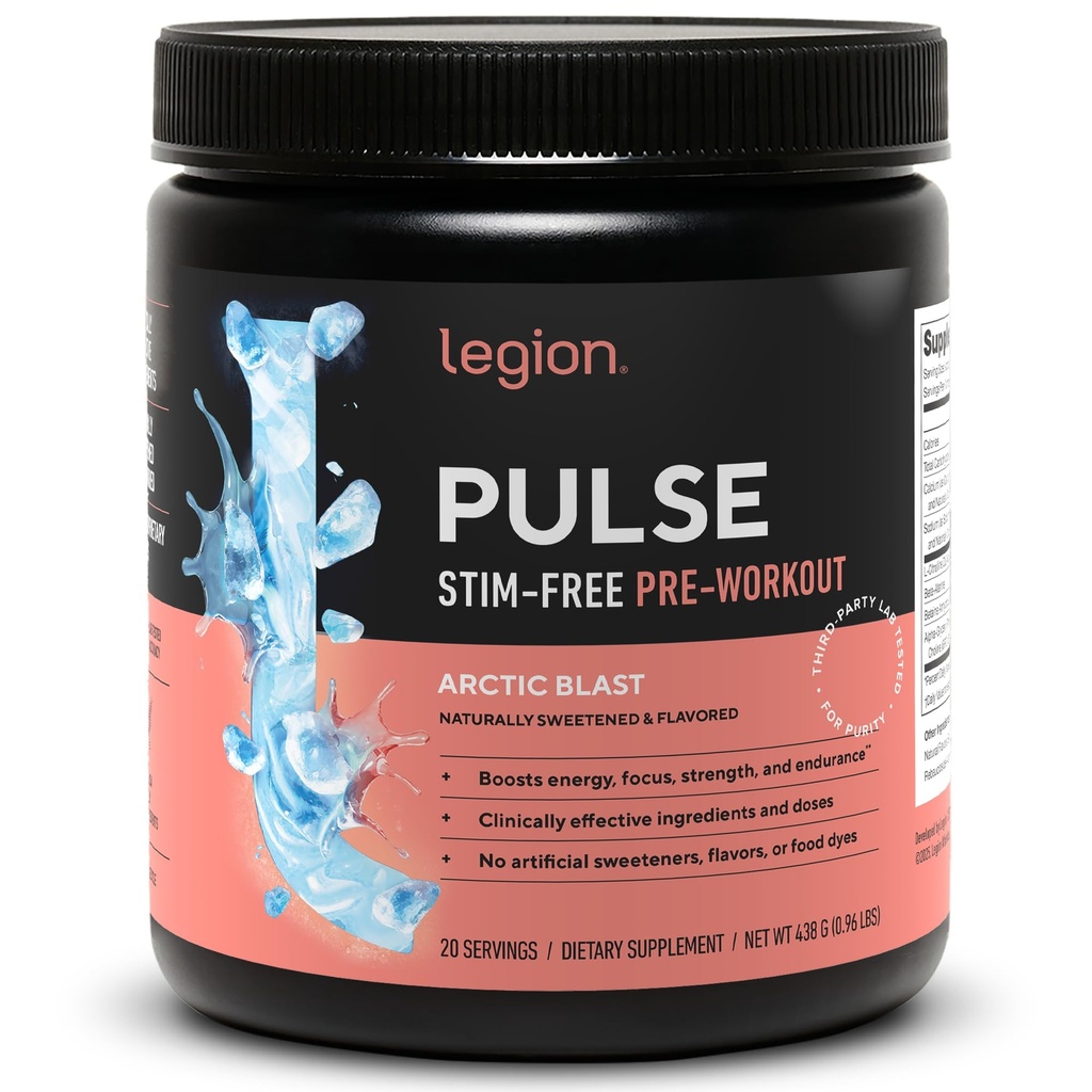 LEGION Pulse Pre workout Supplement - Όλα τα φυσικά Nitric Oxide Preworkout ποτό για την ενίσχυση της ενέργειας, Createine Δωρεάν, φυσικά ζαχαρούχο, Beta Alanine, Citrulline, Alpha GPC (Caffeine Free Arctic Blast)