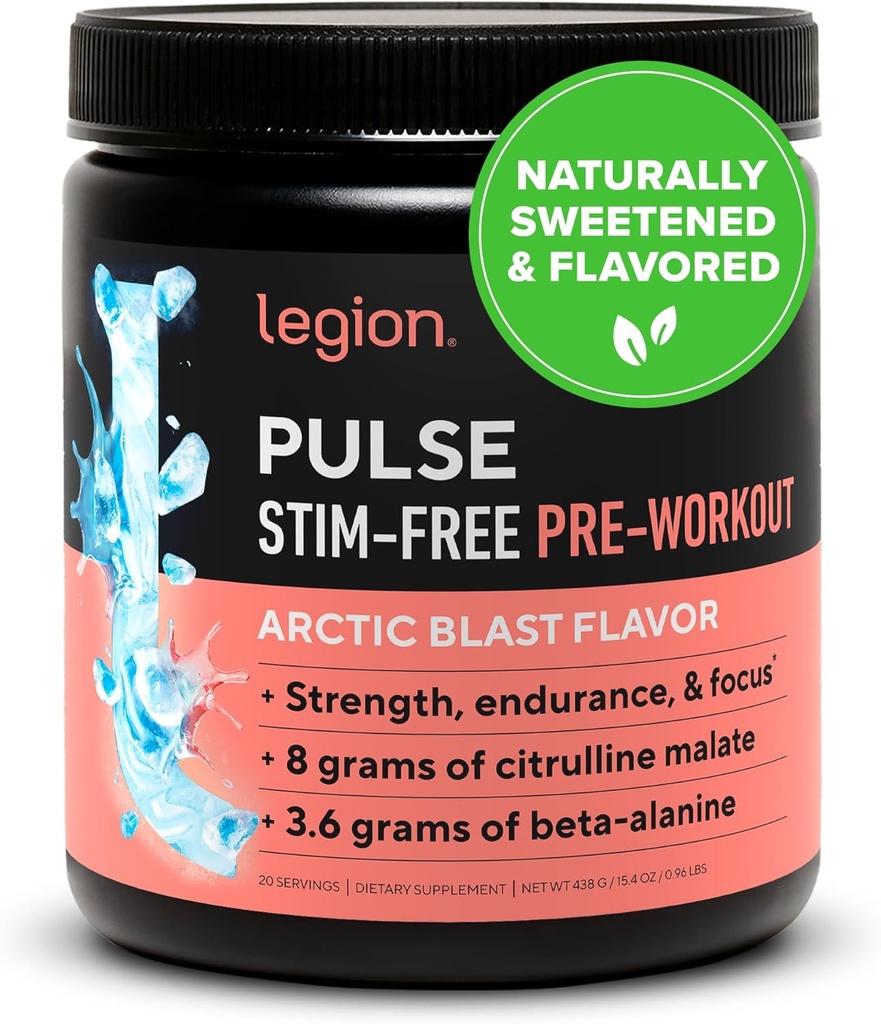 LEGION Pulse Pre workout Supplement - Όλα τα φυσικά Nitric Oxide Preworkout ποτό για την ενίσχυση της ενέργειας, Createine Δωρεάν, φυσικά ζαχαρούχο, Beta Alanine, Citrulline, Alpha GPC (Caffeine Free Arctic Blast)