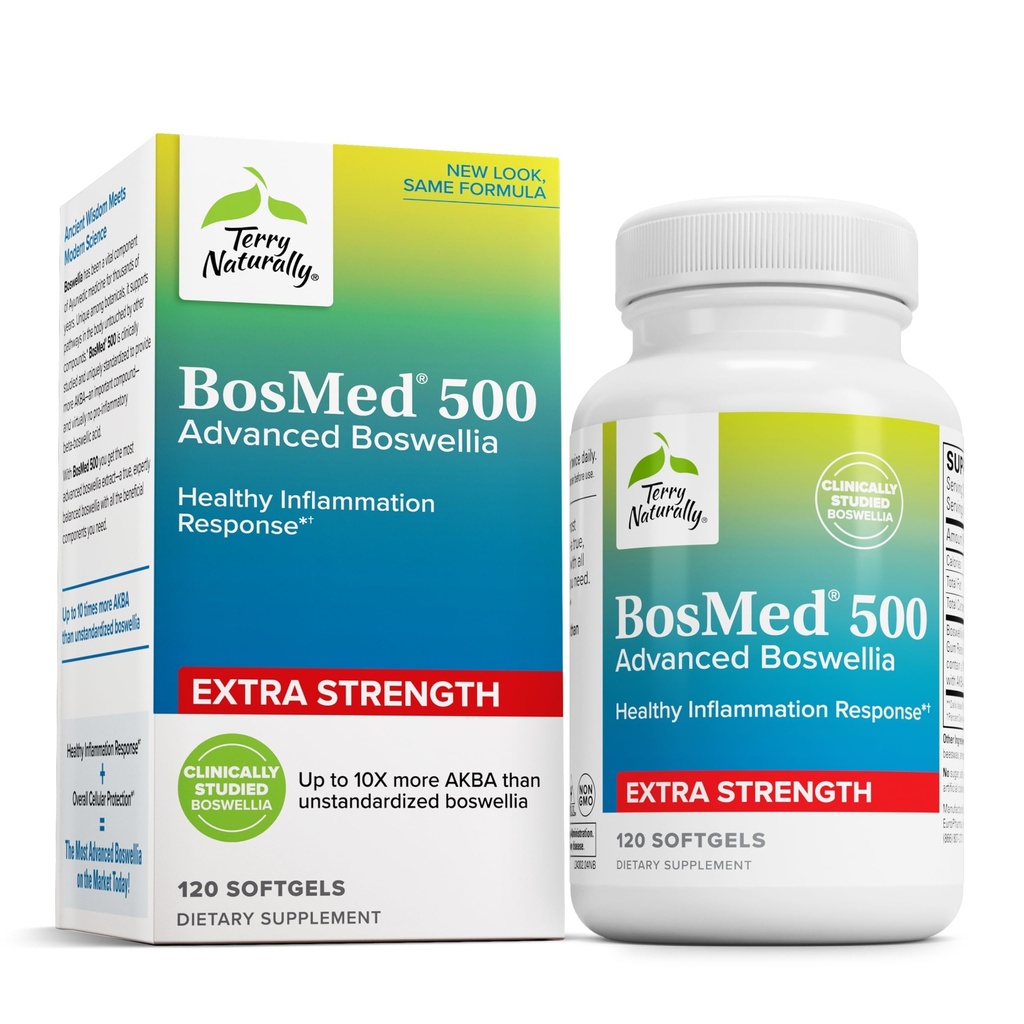 Terry Φυσικά BosMed 500 Extra Strength - Boswellia Serrata Extract Supplement - Συμπλήρωμα για την υγιή υποστήριξη πνευμόνων - Herbal συμπλήρωμα Φόρμουλα με υψηλά επίπεδα AKBA - 120 Softgels