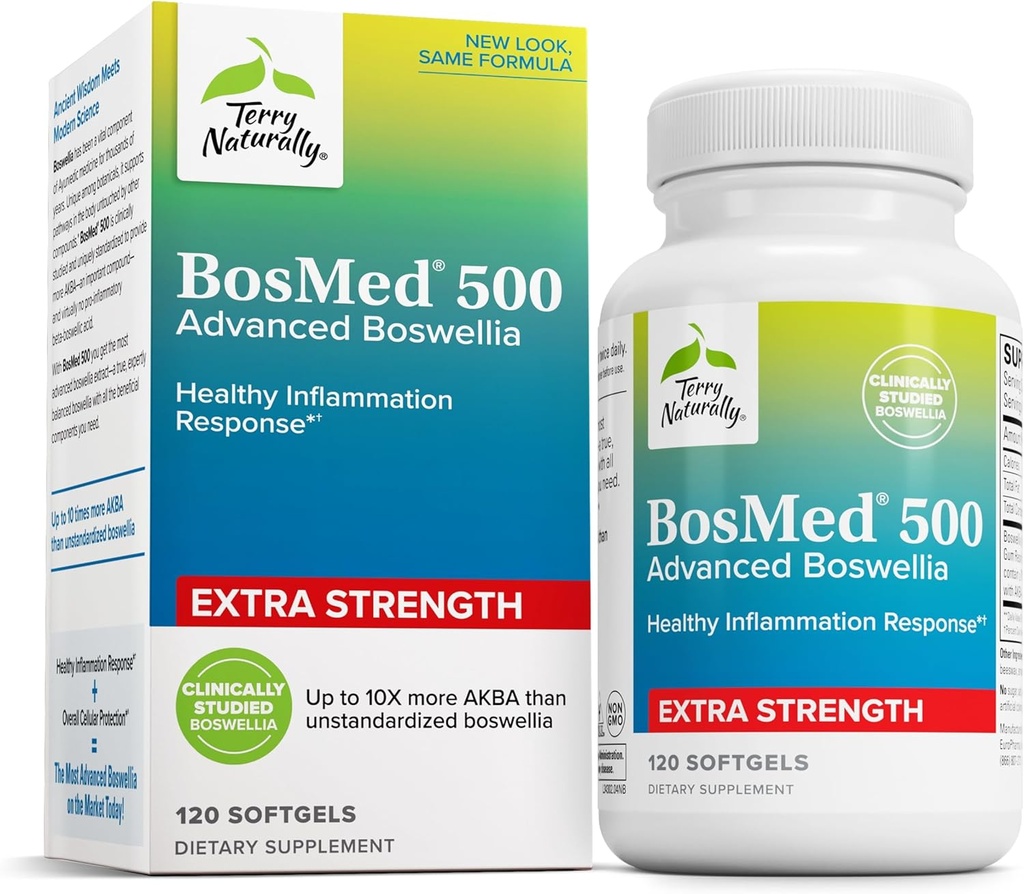 Terry Φυσικά BosMed 500 Extra Strength - Boswellia Serrata Extract Supplement - Συμπλήρωμα για την υγιή υποστήριξη πνευμόνων - Herbal συμπλήρωμα Φόρμουλα με υψηλά επίπεδα AKBA - 120 Softgels