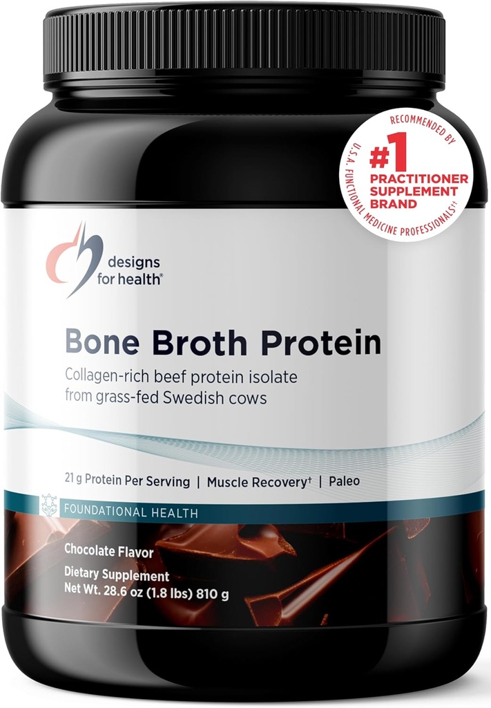 Designs for Health Broth Protein Powder – 21g Grass-Fed, Collagen-Rich Beef Protein Isolate - Σοκολάτα, Παλαιό, Μη ΓΤΟ, Γαλακτοκομικά-Δωρεάν (30 μερίδες / 810g)