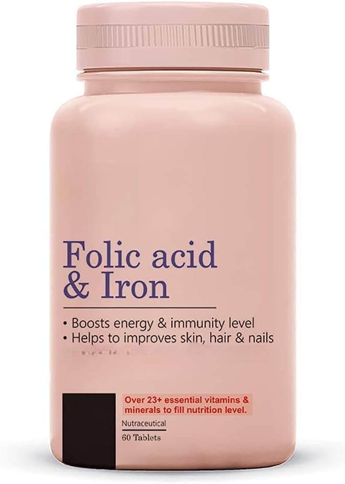 Folic Acid & Iron Supplements |Supports Pregnancy| Iron Production| Reduces Hair Fall| for Men & Women| Vegan|– 60 Tablets