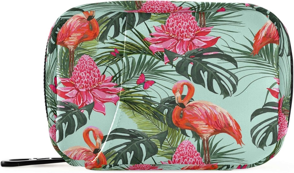 Tropical Flamingo Palm Leaves Pill Organizer Υπόθεση Summer Floral 7 Day Travel Pill Box με Zipper Portable Weekly Vitamin Medicine Supplement Holder Pouch Τσάντα
