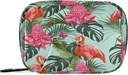 Tropical Flamingo Palm Leaves Pill Organizer Case Summer Floral 7 Day Travel Pill Box with Zipper Portable Weekly Vitamin Medicine Supplement Holder Pouch Bag