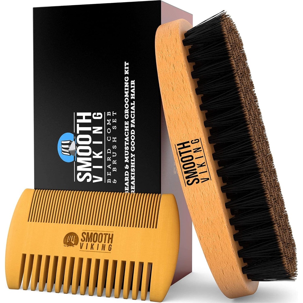 Βούρτσα και Comb - Φυσικό βραστό Bristle Brind Brush & Beard Comb για άνδρες - Περιποίηση προσώπου σετ δώρου για άνδρες - Mustache Styling, Grooming & Shaping Εργαλεία