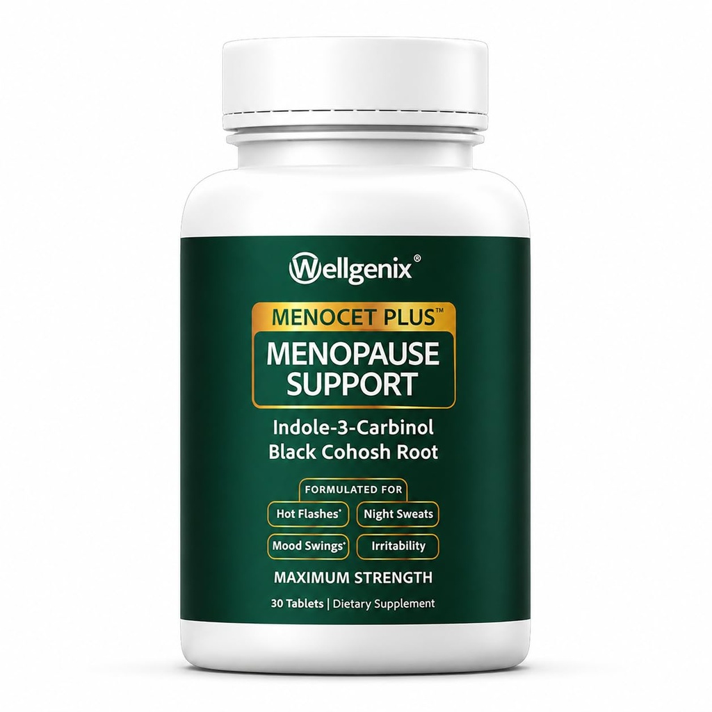Wellgenix Menocet Plus Εμμηνόπαυση Υποστήριξη - Φυσικό συμπλήρωμα για τις γυναίκες - Καθημερινή ανακούφιση Feminine Care - Βοηθά με Hot Flashes, Νυχτερινές Ιδρώσεις, Mood Swings & Ευερεθιστότητα - 30 Tablets
