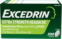 Excedrin Extra Strength Pain Relief Caplets for Monanus Relief, Acetaminophen 250mg, Aspirin 250mg, Caffeine 65mg, Pain Reliever, 200 Count