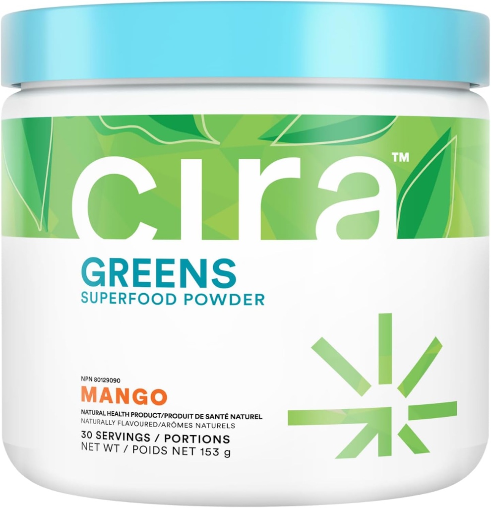 Cira Daily Greens - Naturally Sweetened, Organic Spirulina Superfood Powder with Premium, Antioxidant-Rich Ingredients for Debloating, Digestion, & Energy - Mango, 30 Servings